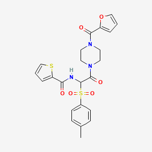 molecular formula C23H23N3O6S2 B2539697 N-(2-(4-(呋喃-2-甲酰基)哌嗪-1-基)-2-氧代-1-甲苯磺酰基乙基)噻吩-2-甲酰胺 CAS No. 1042974-48-0