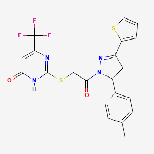 2-((2-oxo-2-(3-(thiophen-2-yl)-5-(p-tolyl)-4,5-dihydro-1H-pyrazol-1-yl)ethyl)thio)-6-(trifluoromethyl)pyrimidin-4(3H)-one