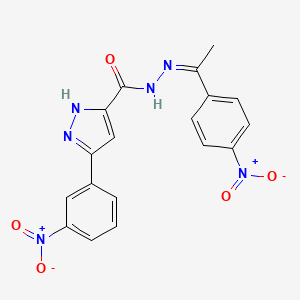 molecular formula C18H14N6O5 B2539720 (Z)-3-(3-nitrophenyl)-N'-(1-(4-nitrophenyl)ethylidene)-1H-pyrazole-5-carbohydrazide CAS No. 1284268-51-4