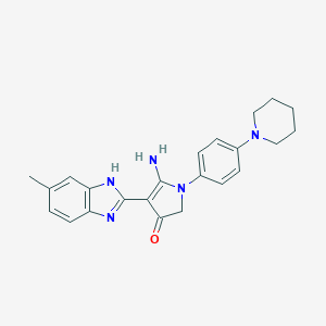 molecular formula C23H25N5O B253973 5-amino-4-(6-methyl-1H-benzimidazol-2-yl)-1-(4-piperidin-1-ylphenyl)-2H-pyrrol-3-one 