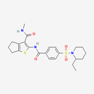 molecular formula C23H29N3O4S2 B2539739 2-(4-((2-乙基哌啶-1-基)磺酰基)苯甲酰胺)-N-甲基-5,6-二氢-4H-环戊[b]噻吩-3-甲酰胺 CAS No. 893100-67-9