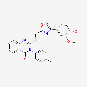 molecular formula C26H22N4O4S B2539749 2-(((3-(3,4-dimethoxyphenyl)-1,2,4-oxadiazol-5-yl)methyl)thio)-3-(p-tolyl)quinazolin-4(3H)-one CAS No. 946253-09-4