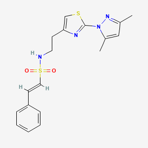 molecular formula C18H20N4O2S2 B2539755 (E)-N-(2-(2-(3,5-dimethyl-1H-pyrazol-1-yl)thiazol-4-yl)ethyl)-2-phenylethenesulfonamide CAS No. 1421588-93-3