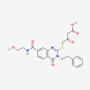 Methyl 4-((7-((2-methoxyethyl)carbamoyl)-4-oxo-3-phenethyl-3,4-dihydroquinazolin-2-yl)thio)-3-oxobutanoate