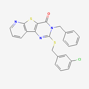 molecular formula C23H16ClN3OS2 B2539769 3-benzyl-2-((3-chlorobenzyl)thio)pyrido[3',2':4,5]thieno[3,2-d]pyrimidin-4(3H)-one CAS No. 1223817-13-7