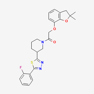 molecular formula C25H26FN3O3S B2539774 2-((2,2-Dimethyl-2,3-dihydrobenzofuran-7-yl)oxy)-1-(3-(5-(2-fluorophenyl)-1,3,4-thiadiazol-2-yl)piperidin-1-yl)ethanone CAS No. 1351589-63-3