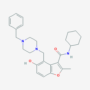 molecular formula C28H35N3O3 B253978 4-[(4-benzyl-1-piperazinyl)methyl]-N-cyclohexyl-5-hydroxy-2-methyl-1-benzofuran-3-carboxamide 