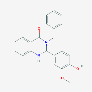 molecular formula C22H20N2O3 B2539803 3-benzyl-2-(4-hydroxy-3-methoxyphenyl)-2,3-dihydroquinazolin-4(1H)-one CAS No. 375364-28-6