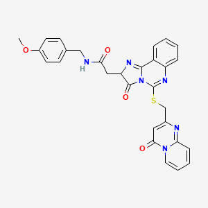 N-[(4-methoxyphenyl)methyl]-2-[3-oxo-5-[(4-oxopyrido[1,2-a]pyrimidin-2-yl)methylsulfanyl]-2H-imidazo[1,2-c]quinazolin-2-yl]acetamide