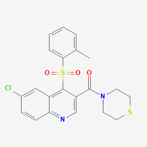 molecular formula C21H19ClN2O3S2 B2539815 (6-氯-4-(邻甲苯磺酰基)喹啉-3-基)(硫吗啉)甲酮 CAS No. 1111032-40-6