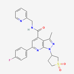 molecular formula C24H22FN5O3S B2539828 1-(1,1-dioxidotetrahydrothiophen-3-yl)-6-(4-fluorophenyl)-3-methyl-N-(pyridin-2-ylmethyl)-1H-pyrazolo[3,4-b]pyridine-4-carboxamide CAS No. 1021250-51-0