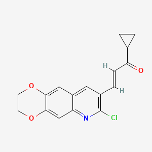 molecular formula C17H14ClNO3 B2539845 (E)-3-(7-chloro-2,3-dihydro-[1,4]dioxino[2,3-g]quinolin-8-yl)-1-cyclopropylprop-2-en-1-one CAS No. 1105246-25-0