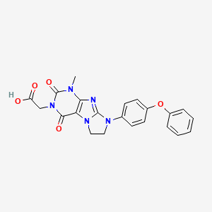 molecular formula C22H19N5O5 B2539846 2-[1-Methyl-2,4-dioxo-8-(4-phenoxyphenyl)-1,3,5-trihydroimidazolidino[1,2-h]pu rin-3-yl]acetic acid CAS No. 942000-96-6