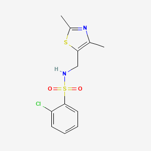 molecular formula C12H13ClN2O2S2 B2539851 2-chloro-N-((2,4-dimethylthiazol-5-yl)methyl)benzenesulfonamide CAS No. 1396815-17-0