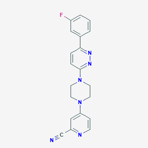 molecular formula C20H17FN6 B2539863 4-[4-[6-(3-Fluorophenyl)pyridazin-3-yl]piperazin-1-yl]pyridine-2-carbonitrile CAS No. 2380086-22-4