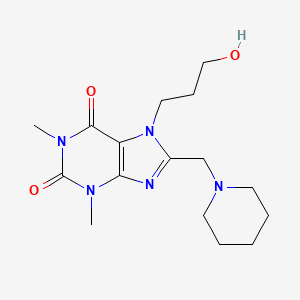 molecular formula C16H25N5O3 B2539873 7-(3-hydroxypropyl)-1,3-dimethyl-8-(piperidin-1-ylmethyl)-3,7-dihydro-1H-purine-2,6-dione CAS No. 578697-67-3