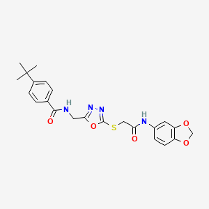 molecular formula C23H24N4O5S B2539963 N-((5-((2-(benzo[d][1,3]dioxol-5-ylamino)-2-oxoethyl)thio)-1,3,4-oxadiazol-2-yl)methyl)-4-(tert-butyl)benzamide CAS No. 872613-74-6