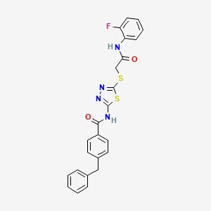 molecular formula C24H19FN4O2S2 B2539977 4-ベンジル-N-(5-((2-((2-フルオロフェニル)アミノ)-2-オキソエチル)チオ)-1,3,4-チアジアゾール-2-イル)ベンゾアミド CAS No. 392298-63-4