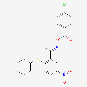 molecular formula C20H19ClN2O4S B2539988 [(E)-{[2-(cyclohexylsulfanyl)-5-nitrophényl]méthylidène}amino] 4-chlorobenzoate CAS No. 331461-98-4