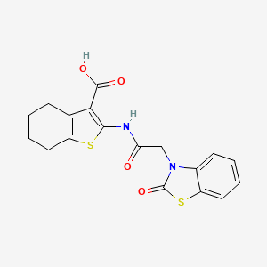 molecular formula C18H16N2O4S2 B2539993 2-{[(2-oxo-1,3-benzothiazol-3(2H)-yl)acetyl]amino}-4,5,6,7-tetrahydro-1-benzothiophene-3-carboxylic acid CAS No. 755018-06-5