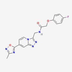 molecular formula C18H15FN6O3 B2540026 2-(4-氟苯氧基)-N-{[7-(3-甲基-1,2,4-恶二唑-5-基)[1,2,4]三唑并[4,3-a]吡啶-3-基]甲基}乙酰胺 CAS No. 1775511-93-7