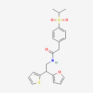 molecular formula C21H23NO4S2 B2540085 N-[2-(furan-2-yl)-2-(thiophen-2-yl)ethyl]-2-[4-(propane-2-sulfonyl)phenyl]acetamide CAS No. 2097889-67-1