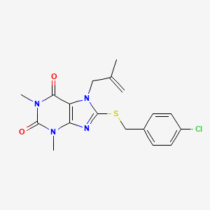 8-[(4-Chlorophenyl)methylsulfanyl]-1,3-dimethyl-7-(2-methylprop-2-enyl)purine-2,6-dione