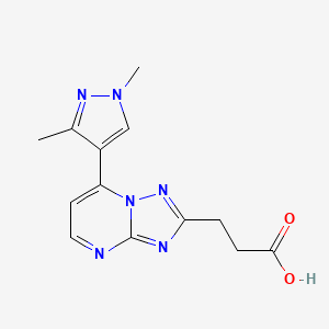 molecular formula C13H14N6O2 B2540106 3-(7-(1,3-Dimethyl-1H-pyrazol-4-yl)-[1,2,4]triazolo[1,5-a]pyrimidin-2-yl)propanoic acid CAS No. 1174832-47-3