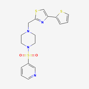 molecular formula C17H18N4O2S3 B2540113 2-((4-(吡啶-3-磺酰基)哌嗪-1-基)甲基)-4-(噻吩-2-基)噻唑 CAS No. 1105216-61-2
