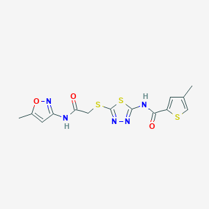 molecular formula C14H13N5O3S3 B2540125 4-methyl-N-(5-((2-((5-methylisoxazol-3-yl)amino)-2-oxoethyl)thio)-1,3,4-thiadiazol-2-yl)thiophene-2-carboxamide CAS No. 1351661-27-2