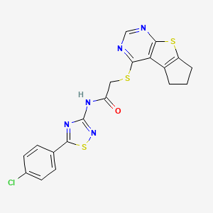 molecular formula C19H14ClN5OS3 B2540130 N-(5-(4-chlorophenyl)-1,2,4-thiadiazol-3-yl)-2-((6,7-dihydro-5H-cyclopenta[4,5]thieno[2,3-d]pyrimidin-4-yl)thio)acetamide CAS No. 671200-25-2