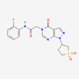 molecular formula C17H16FN5O4S B2540154 2-(1-(1,1-dioxidotetrahydrothiophen-3-yl)-4-oxo-1H-pyrazolo[3,4-d]pyrimidin-5(4H)-yl)-N-(2-fluorophenyl)acetamide CAS No. 1040645-41-7