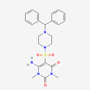 molecular formula C23H27N5O4S B2540161 6-amino-5-((4-benzhydrylpiperazin-1-yl)sulfonyl)-1,3-dimethylpyrimidine-2,4(1H,3H)-dione CAS No. 869076-78-8