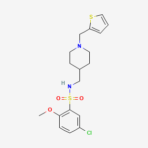 molecular formula C18H23ClN2O3S2 B2540163 5-chloro-2-methoxy-N-((1-(thiophen-2-ylmethyl)piperidin-4-yl)methyl)benzenesulfonamide CAS No. 953231-90-8