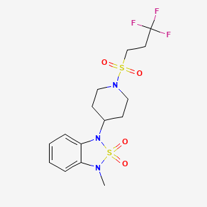 molecular formula C15H20F3N3O4S2 B2540197 1-Methyl-3-(1-((3,3,3-trifluoropropyl)sulfonyl)piperidin-4-yl)-1,3-dihydrobenzo[c][1,2,5]thiadiazole 2,2-dioxide CAS No. 2034601-18-6