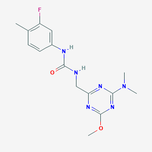 molecular formula C15H19FN6O2 B2540218 1-((4-(Dimethylamino)-6-methoxy-1,3,5-triazin-2-yl)methyl)-3-(3-fluoro-4-methylphenyl)urea CAS No. 2034515-10-9