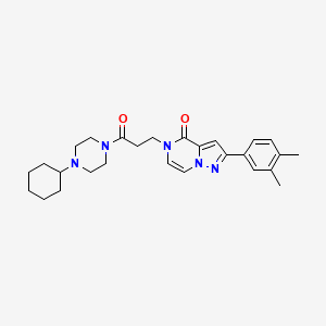 molecular formula C27H35N5O2 B2540229 5-[3-(4-cyclohexylpiperazin-1-yl)-3-oxopropyl]-2-(3,4-dimethylphenyl)pyrazolo[1,5-a]pyrazin-4(5H)-one CAS No. 1326867-57-5