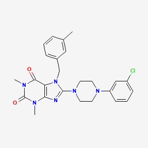 molecular formula C25H27ClN6O2 B2540244 8-[4-(3-Chlorophenyl)piperazin-1-yl]-1,3-dimethyl-7-[(3-methylphenyl)methyl]purine-2,6-dione CAS No. 652167-83-4