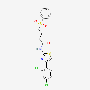 molecular formula C19H16Cl2N2O3S2 B2540245 N-(4-(2,4-dichlorophenyl)thiazol-2-yl)-4-(phenylsulfonyl)butanamide CAS No. 922982-66-9