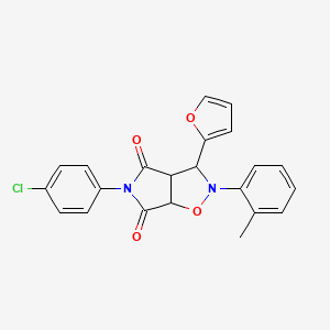 molecular formula C22H17ClN2O4 B2540249 5-(4-chlorophenyl)-3-(furan-2-yl)-2-(o-tolyl)dihydro-2H-pyrrolo[3,4-d]isoxazole-4,6(5H,6aH)-dione CAS No. 1005093-74-2