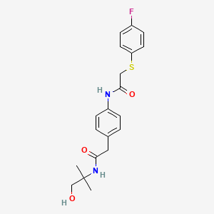 molecular formula C20H23FN2O3S B2540250 2-((4-fluorophenyl)thio)-N-(4-(2-((1-hydroxy-2-methylpropan-2-yl)amino)-2-oxoethyl)phenyl)acetamide CAS No. 1234994-67-2