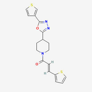 molecular formula C18H17N3O2S2 B2540253 (E)-3-(噻吩-2-基)-1-(4-(5-(噻吩-3-基)-1,3,4-恶二唑-2-基)哌啶-1-基)丙-2-烯-1-酮 CAS No. 1448140-88-2