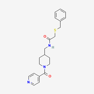 molecular formula C21H25N3O2S B2540284 2-(benzylthio)-N-((1-isonicotinoylpiperidin-4-yl)methyl)acetamide CAS No. 1396794-69-6