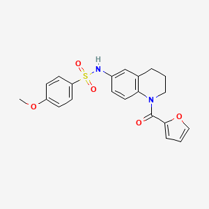 molecular formula C21H20N2O5S B2540286 N-[1-(2-呋喃酰)-1,2,3,4-四氢喹啉-6-基]-4-甲氧基苯磺酰胺 CAS No. 946258-19-1