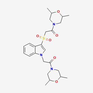 molecular formula C24H33N3O6S B2540294 1-(2,6-dimethylmorpholino)-2-((1-(2-(2,6-dimethylmorpholino)-2-oxoethyl)-1H-indol-3-yl)sulfonyl)ethanone CAS No. 1212287-33-6
