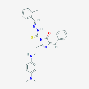 molecular formula C29H30N6OS B025403 1H-Imidazole-1-carbothioic acid, 4,5-dihydro-2-(2-((2-methylphenyl)amino)ethyl)-5-oxo-4-(phenylmethylene)-, ((4-(dimethylamino)phenyl)methylene)hydrazide CAS No. 109901-84-0