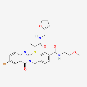 molecular formula C28H29BrN4O5S B2540308 4-{[6-bromo-2-[(1-{[(2-furylmethyl)amino]carbonyl}propyl)thio]-4-oxoquinazolin-3(4H)-yl]methyl}-N-(2-methoxyethyl)benzamide CAS No. 422288-60-6