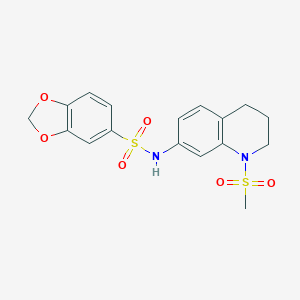molecular formula C17H18N2O6S2 B254032 N-(1-methylsulfonyl-3,4-dihydro-2H-quinolin-7-yl)-1,3-benzodioxole-5-sulfonamide 