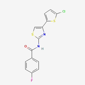 molecular formula C14H8ClFN2OS2 B2540342 N-(4-(5-chlorothiophen-2-yl)thiazol-2-yl)-4-fluorobenzamide CAS No. 325986-65-0