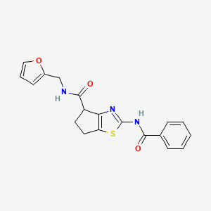 molecular formula C19H17N3O3S B2540350 N-(furan-2-ylméthyl)-2-benzamido-5,6-dihydro-4H-cyclopenta[d]thiazole-4-carboxamide CAS No. 942004-65-1